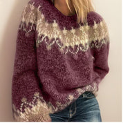 Norweger Damen Pullover mit Isländischem Muster und Rundhalsausschnitt – Eleganter Strickpullover für den Herbst 1