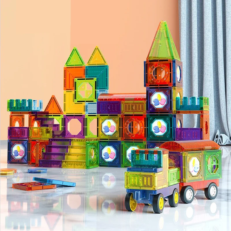 Pädagogisches Magnetbaustein-Set – 69-teiliges LED-Licht-Konstruktionsspielzeug für Kinder 1