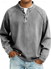 Pullover Herren Retro Henley Langarm Sweater Used-Look Lässiger Strickpullover für Stil und Komfort 0