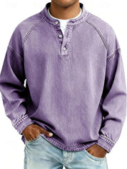 Pullover Herren Retro Henley Langarm Sweater Used-Look Lässiger Strickpullover für Stil und Komfort 3