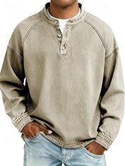 Pullover Herren Retro Henley Langarm Sweater Used-Look Lässiger Strickpullover für Stil und Komfort 4