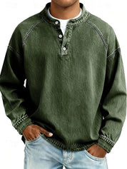 Pullover Herren Retro Henley Langarm Sweater Used-Look Lässiger Strickpullover für Stil und Komfort 5