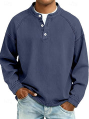 Pullover Herren Retro Henley Langarm Sweater Used-Look Lässiger Strickpullover für Stil und Komfort 6
