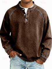 Pullover Herren Retro Henley Langarm Sweater Used-Look Lässiger Strickpullover für Stil und Komfort 7