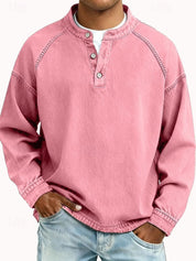 Pullover Herren Retro Henley Langarm Sweater Used-Look Lässiger Strickpullover für Stil und Komfort 8