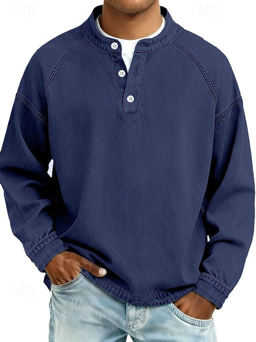 Pullover Herren Retro Henley Langarm Sweater Used-Look Lässiger Strickpullover für Stil und Komfort 9