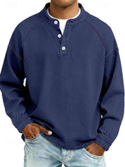 Pullover Herren Retro Henley Langarm Sweater Used-Look Lässiger Strickpullover für Stil und Komfort 9