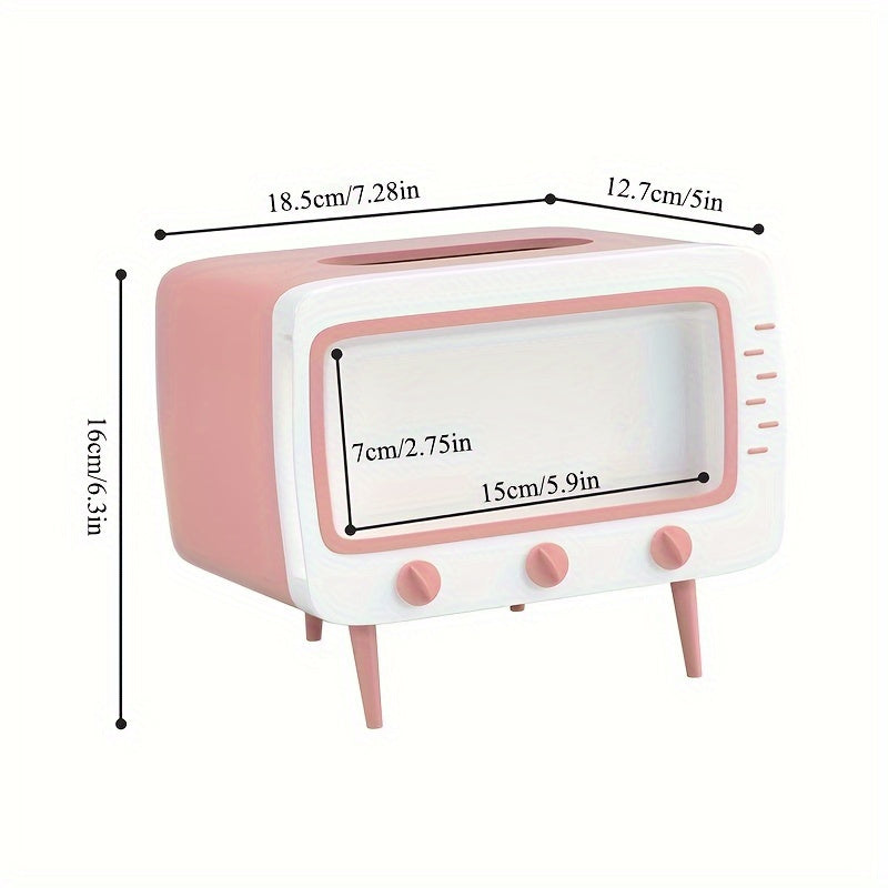 Retro -TV -Tissue -Box -Halter mit Smartphone -Dock - Multifunktionales Gewebeschutz für Heim- und Bürodekoration 3