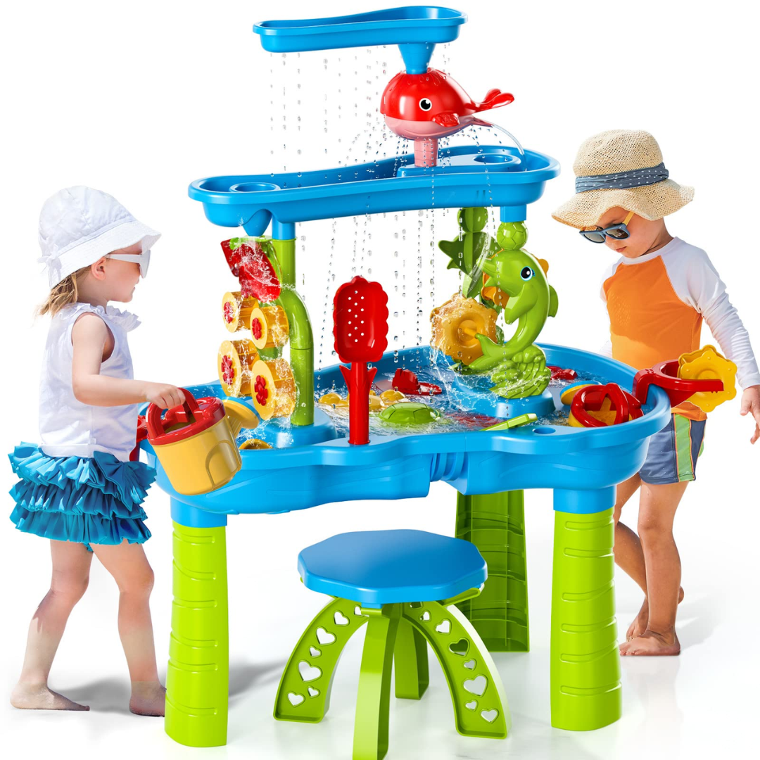 Robuster 3-in-1-Sand- und Wassertisch für Kinder – Spieltisch für draußen mit 15 Zubehörteilen 0