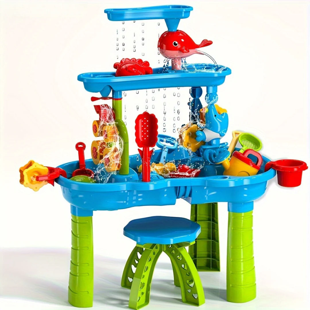 Robuster 3-in-1-Sand- und Wassertisch für Kinder – Spieltisch für draußen mit 15 Zubehörteilen 1