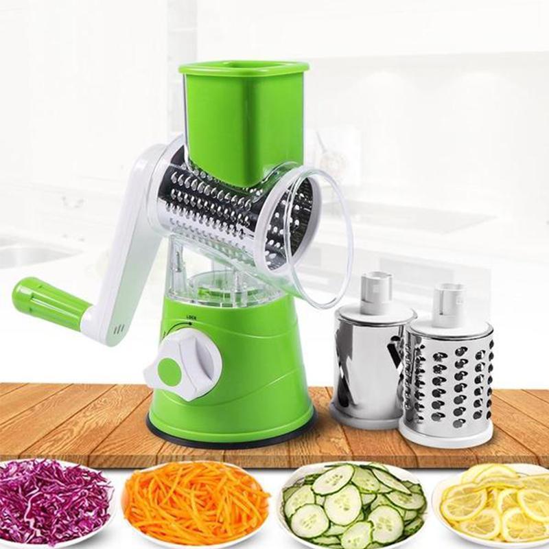 Rotierende Gemüsereibe Mit 3 Edelstahlklingen Und Saugfuß – Effiziente Küchenhilfe Für Gemüse Und Käse, Ergonomisches Design 2
