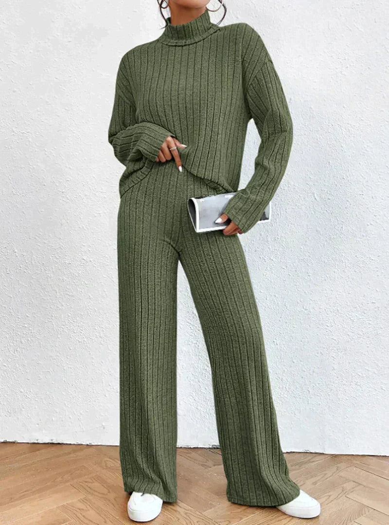 Margaux | 2-delad stickad set med polotröja och byxor