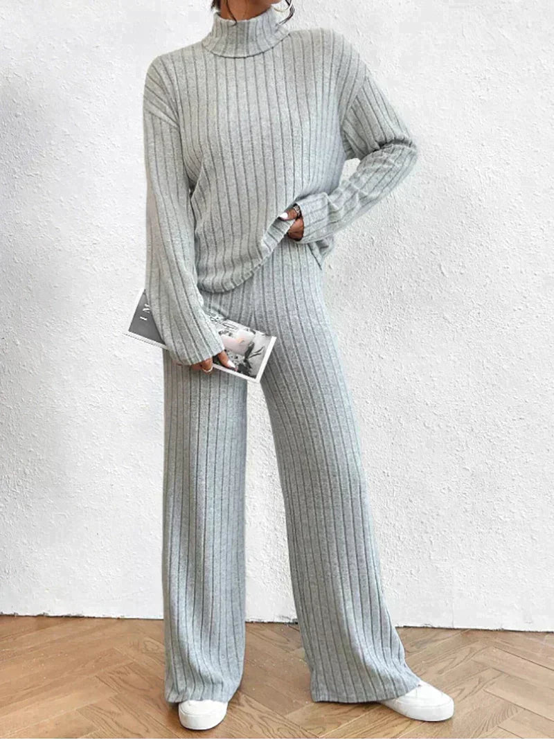 Margaux | 2-delad stickad set med polotröja och byxor