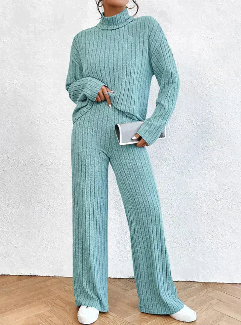 Margaux | 2-delad stickad set med polotröja och byxor