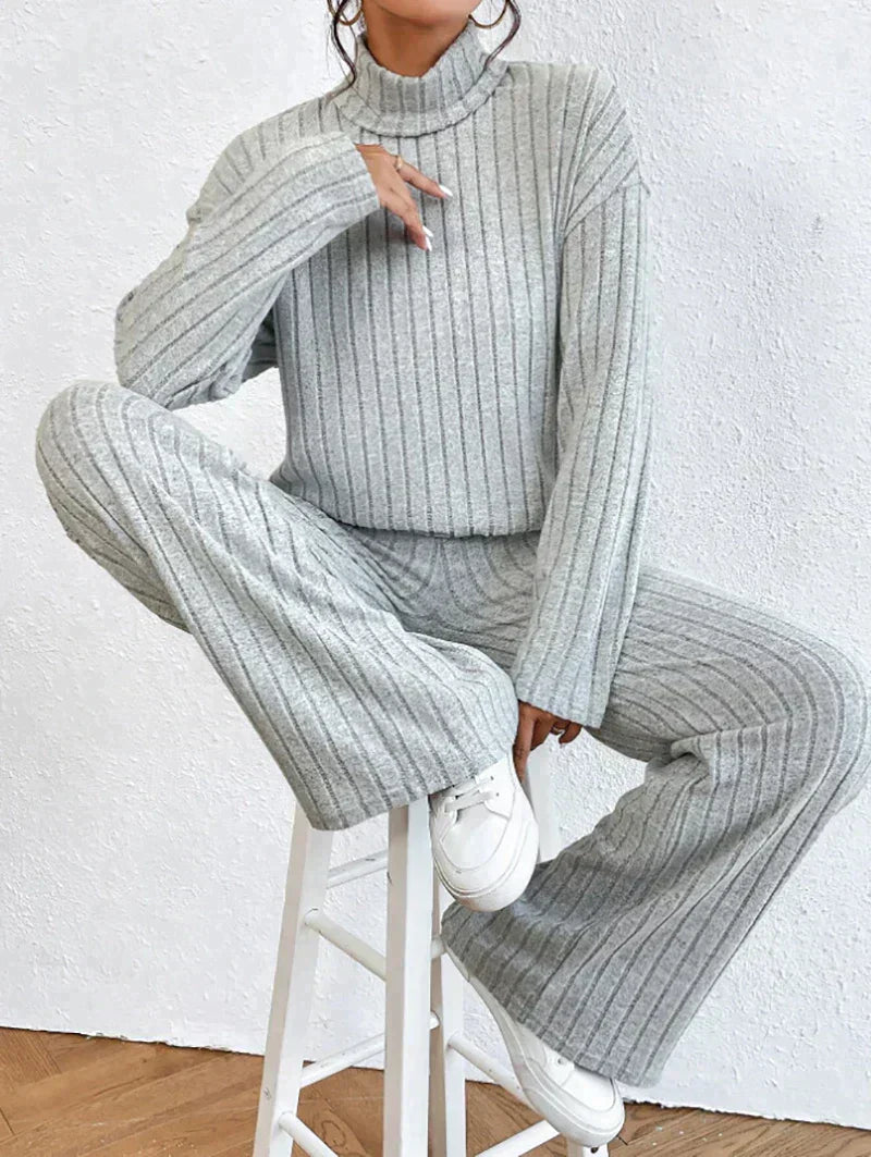 Margaux | 2-delad stickad set med polotröja och byxor