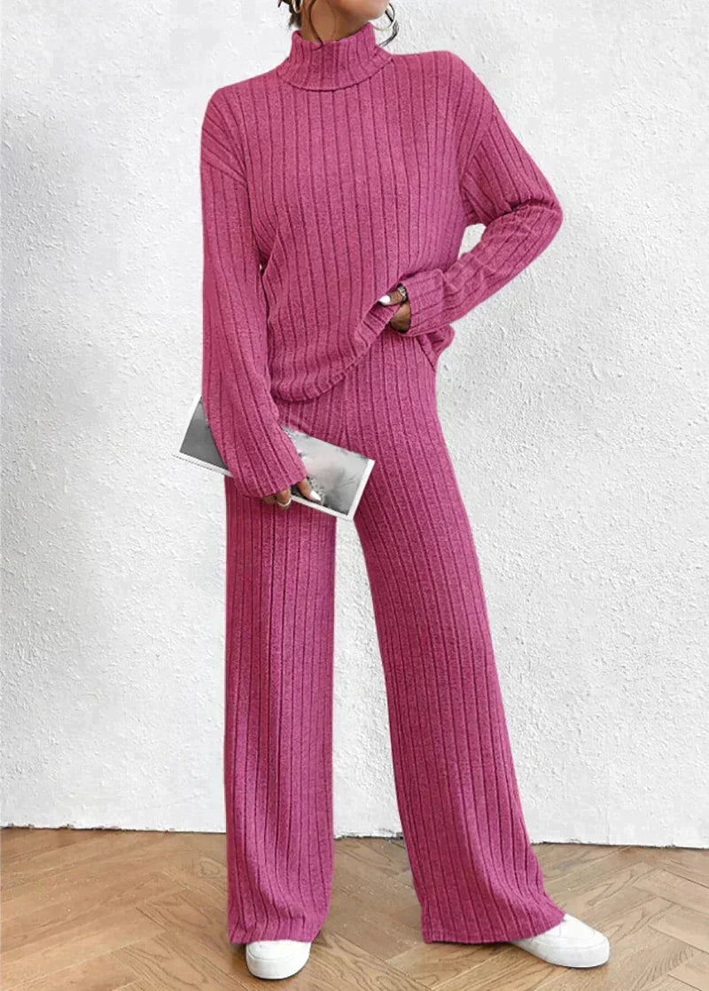 Margaux | 2-delad stickad set med polotröja och byxor