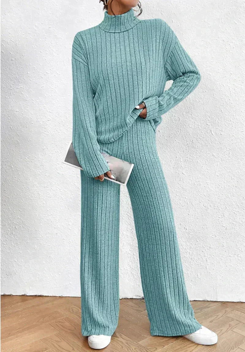 Margaux | 2-delad stickad set med polotröja och byxor