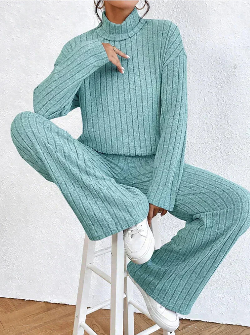 Margaux | 2-delad stickad set med polotröja och byxor