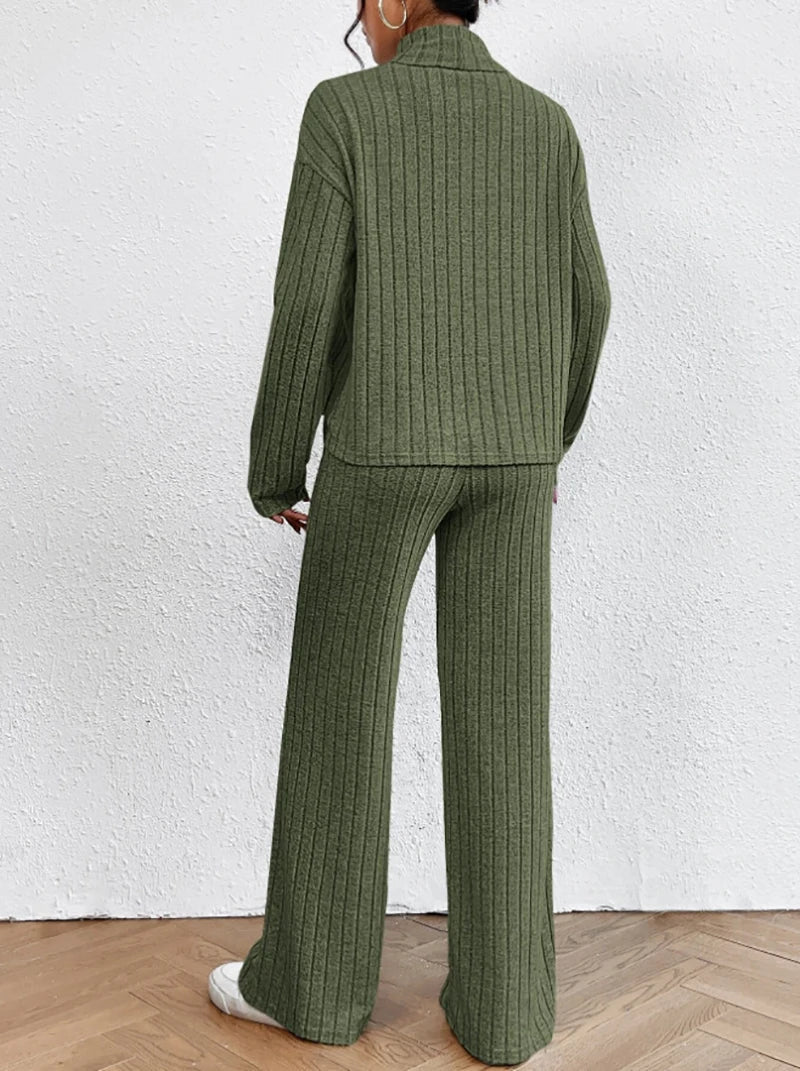 Margaux | 2-delad stickad set med polotröja och byxor