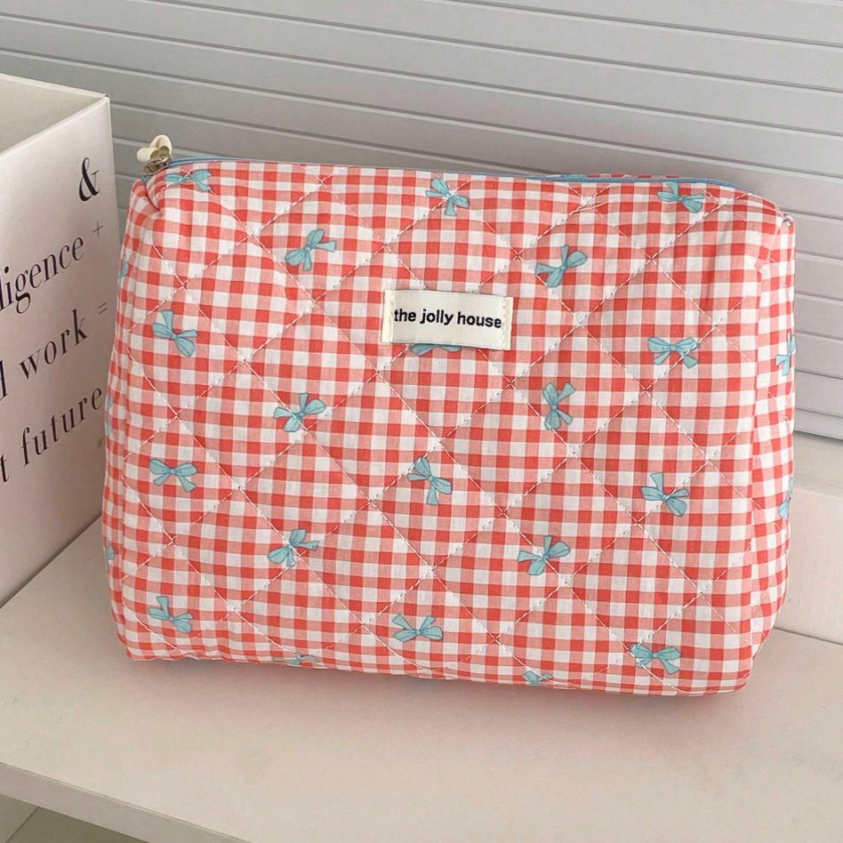 Chloe | Charmant rutigt sminkväskeset med rosettdesign