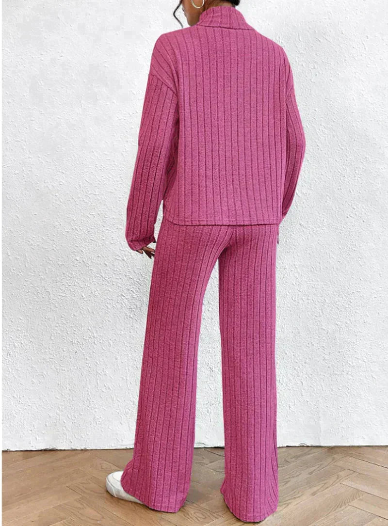 Margaux | 2-delad stickad set med polotröja och byxor