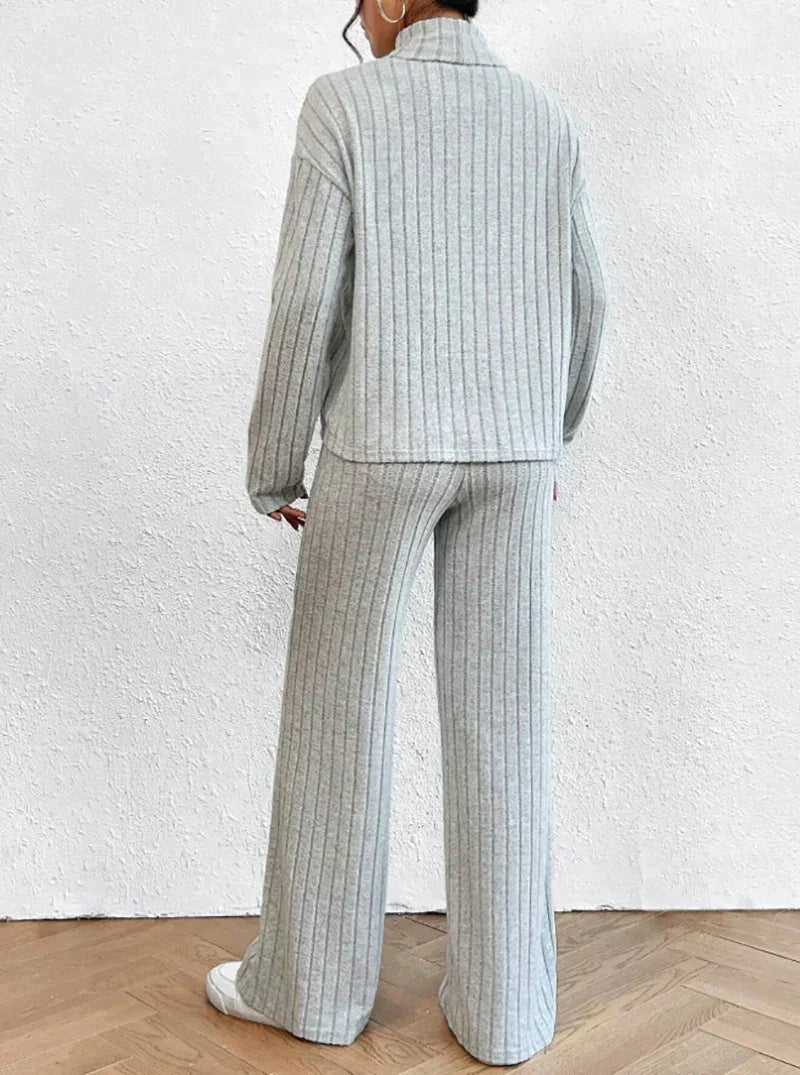 Margaux | 2-delad stickad set med polotröja och byxor