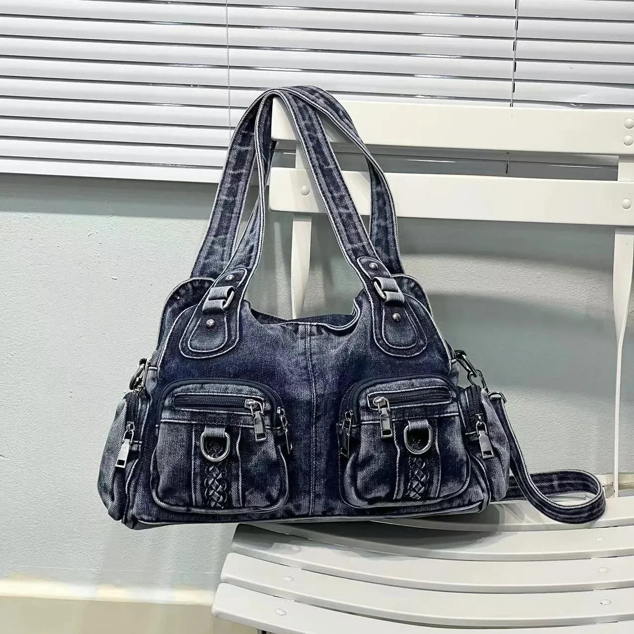 Daisy | Vintage tvättad denim crossbody messenger-väska
