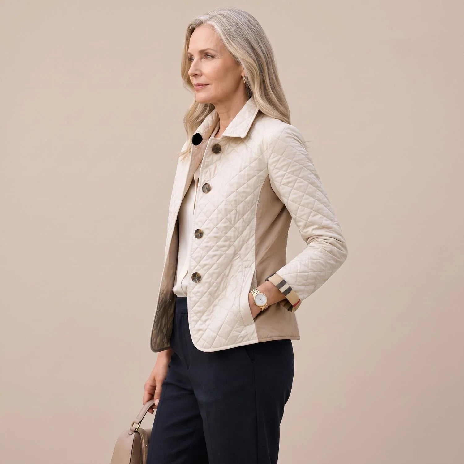 Sophie | Damen Steppjacke mit Knopfleiste leichte taillierte Übergangsjacke 6