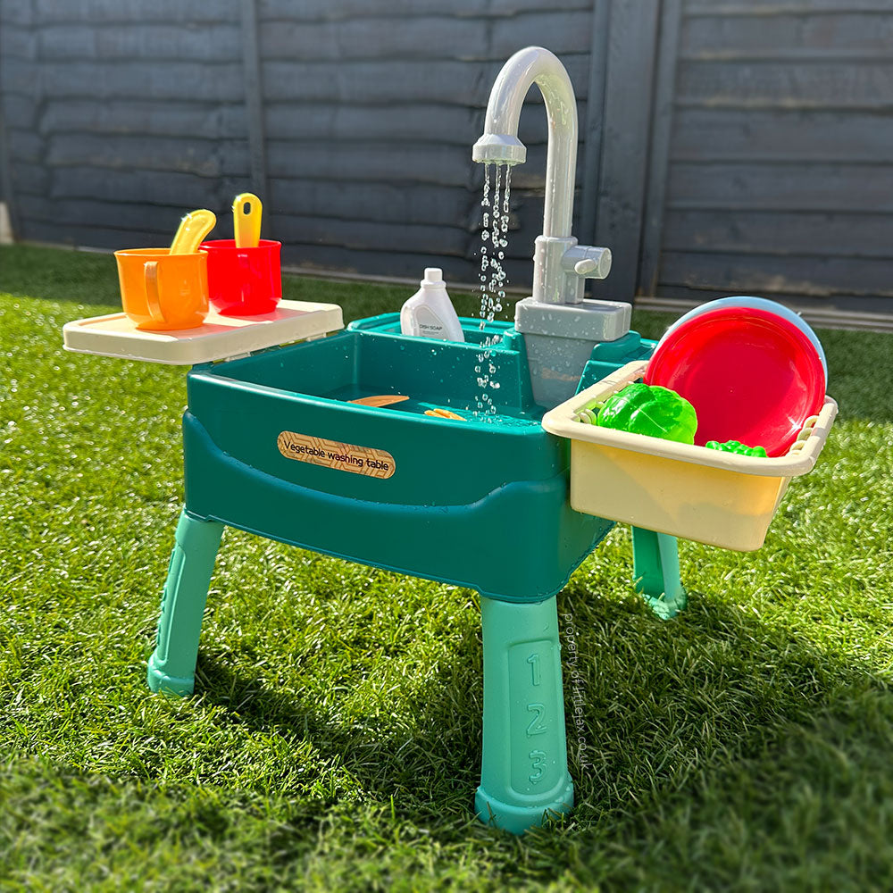 Spielküche für Kinder (drinnen/draußen) mit Wasserhahn und 19-teiligem Zubehörset 0