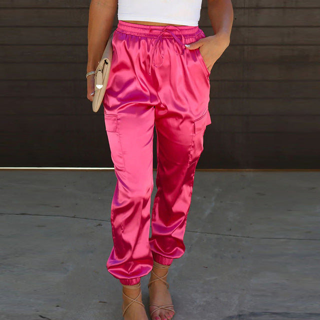 MILEY | Modiska siden-satin cargobyxor