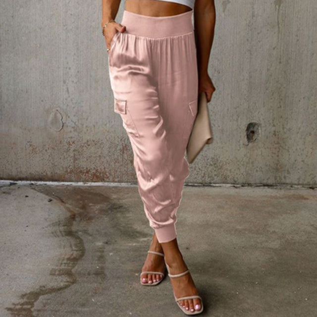 MILEY | Modiska siden-satin cargobyxor