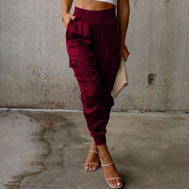 MILEY | Modiska siden-satin cargobyxor