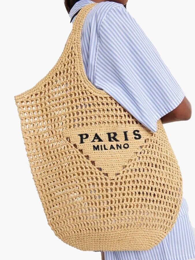 Stilvolle Strandtasche für Damen, handgefertigt aus Stroh im Boho-Stil 1