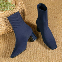 Strick-Stiefeletten Damen mit Blockabsatz - Blau / 35