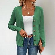 Strickjacke Damen V-Ausschnitt mit Seitenschlitzen – Eleganter Cardigan für Alltag und Büro, Leichte Strickjacken für Damen 0