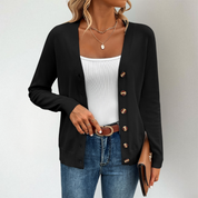 Strickjacke Damen V-Ausschnitt mit Seitenschlitzen – Eleganter Cardigan für Alltag und Büro, Leichte Strickjacken für Damen 1