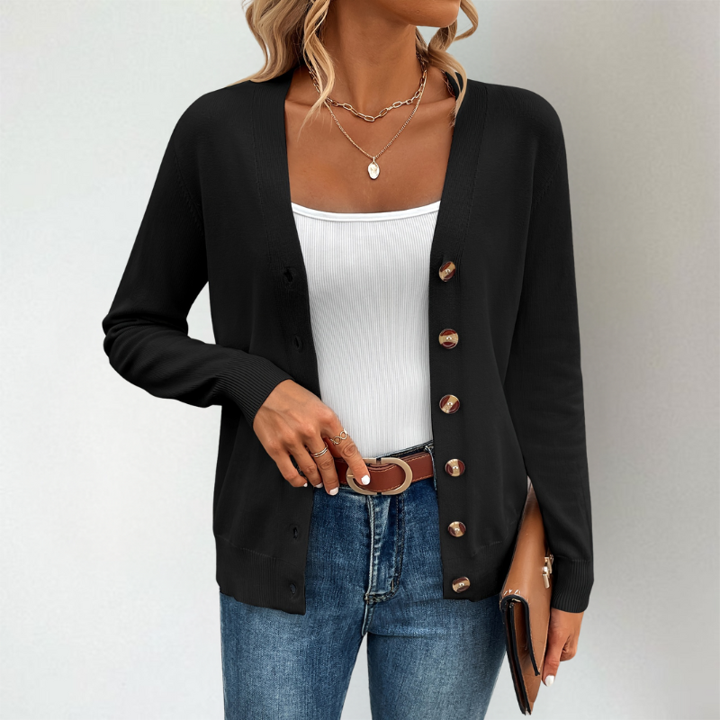 Strickjacke Damen V-Ausschnitt mit Seitenschlitzen – Eleganter Cardigan für Alltag und Büro, Leichte Strickjacken für Damen 1