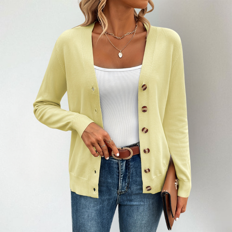 Strickjacke Damen V-Ausschnitt mit Seitenschlitzen – Eleganter Cardigan für Alltag und Büro, Leichte Strickjacken für Damen 2