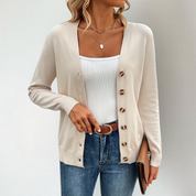 Strickjacke Damen V-Ausschnitt mit Seitenschlitzen – Eleganter Cardigan für Alltag und Büro, Leichte Strickjacken für Damen 3