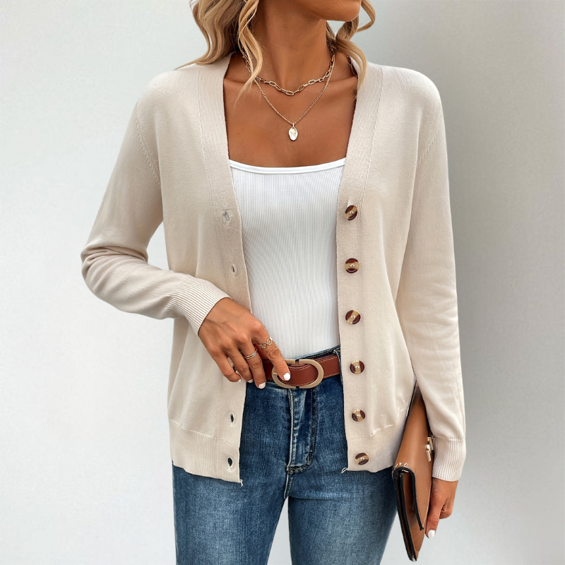 Strickjacke Damen V-Ausschnitt mit Seitenschlitzen – Eleganter Cardigan für Alltag und Büro, Leichte Strickjacken für Damen 3