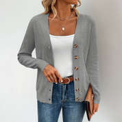 Strickjacke Damen V-Ausschnitt mit Seitenschlitzen – Eleganter Cardigan für Alltag und Büro, Leichte Strickjacken für Damen 4