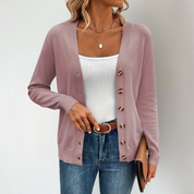 Strickjacke Damen V-Ausschnitt mit Seitenschlitzen – Eleganter Cardigan für Alltag und Büro, Leichte Strickjacken für Damen 5