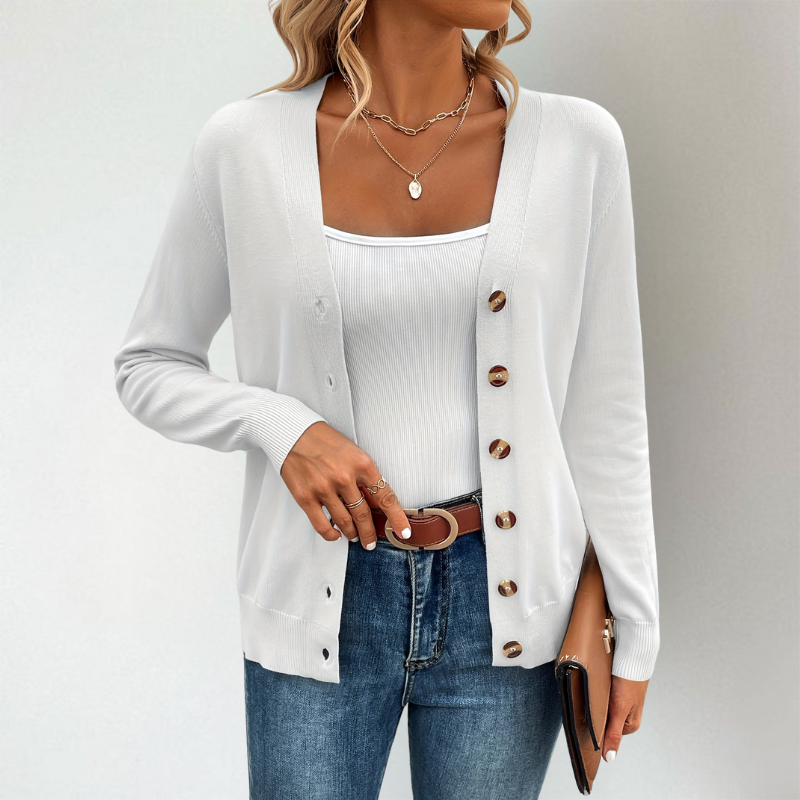 Strickjacke Damen V-Ausschnitt mit Seitenschlitzen – Eleganter Cardigan für Alltag und Büro, Leichte Strickjacken für Damen 6