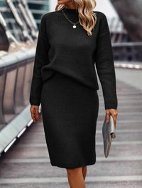 Strick-Set Damen mit Stehkragen und Midirock - Schwarz / S
