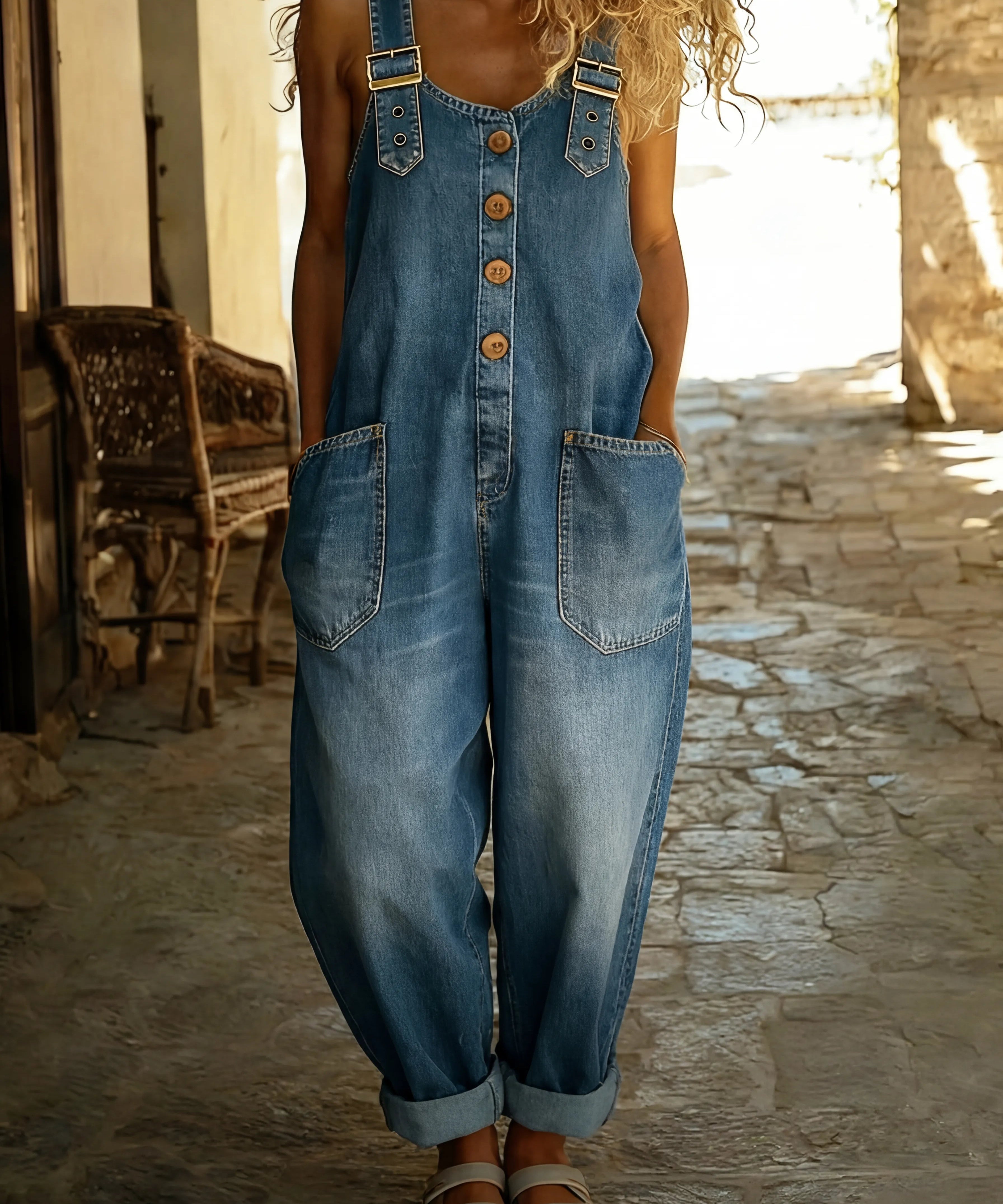 Stylischer Damen-Jumpsuit mit verstellbaren Trägern – Eleganter Denim-Overall für den Sommer 0
