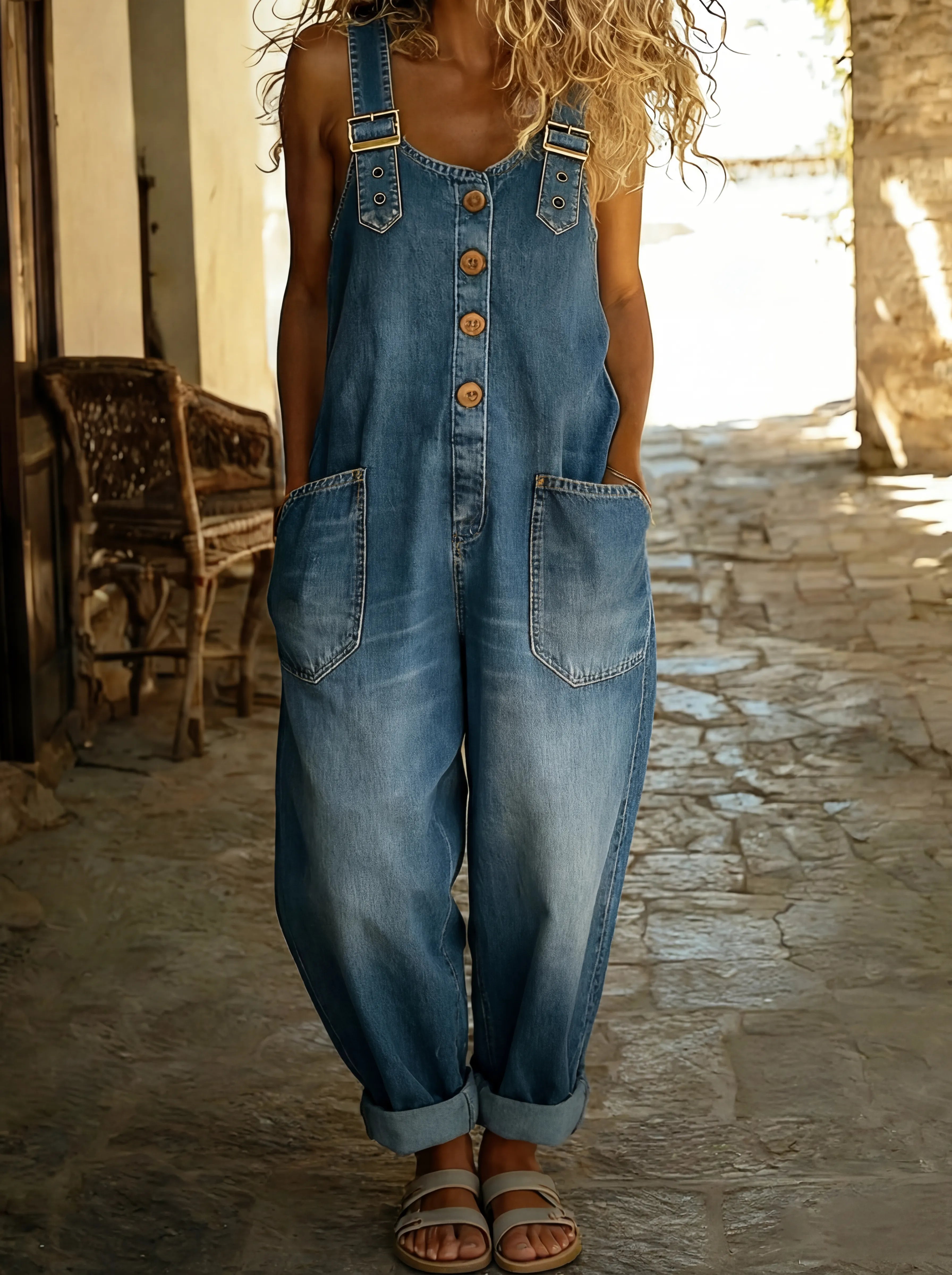 Stylischer Damen-Jumpsuit mit verstellbaren Trägern – Eleganter Denim-Overall für den Sommer 0
