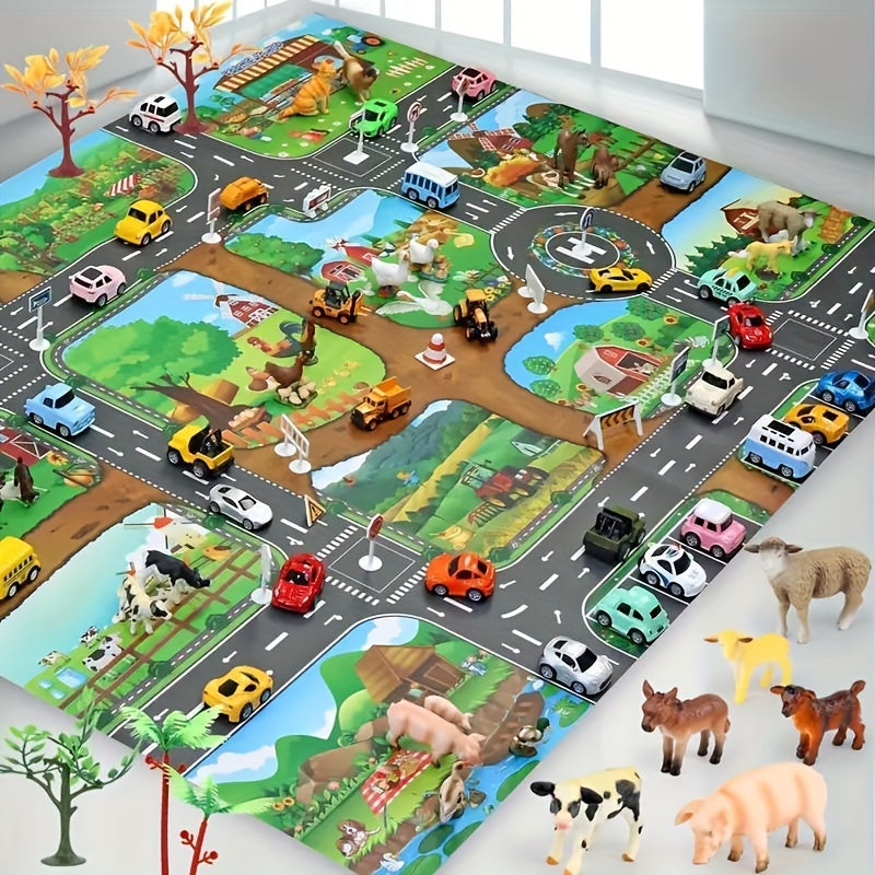 VibrantPlay | Interaktive Spielmatte für Kinder – Farbenfrohes Bauernhof- und Verkehrsmotiv 0