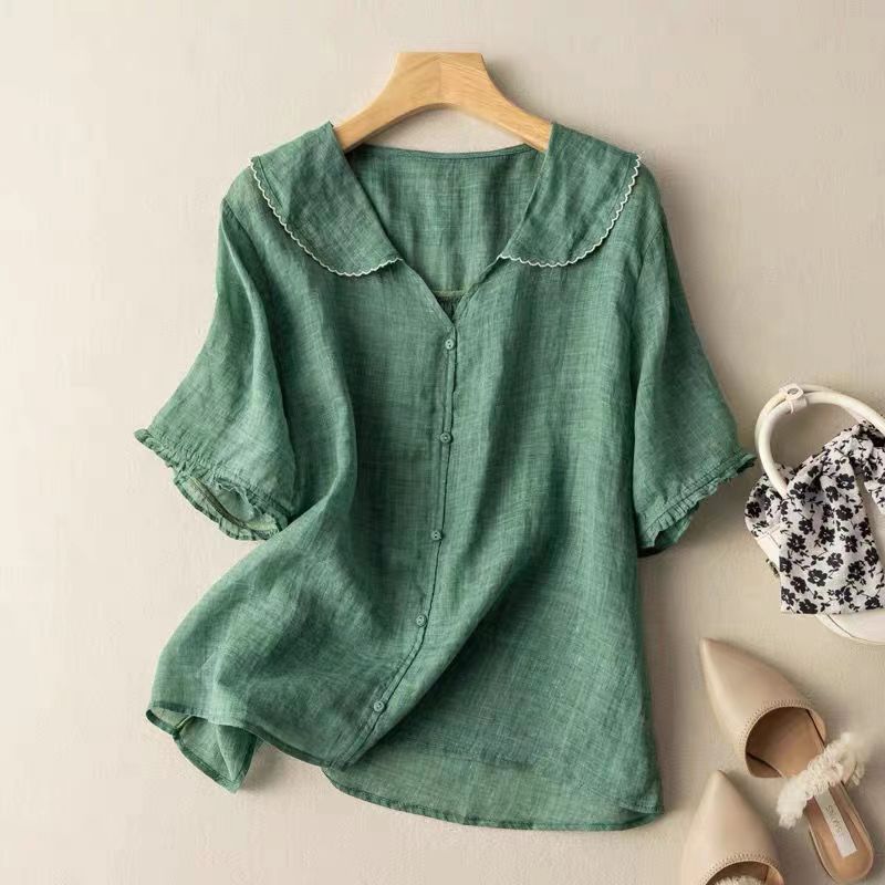 Vintage Damenbluse mit Knopfdetail – Elegante und Luftige Bluse für Vielseitige Looks 0
