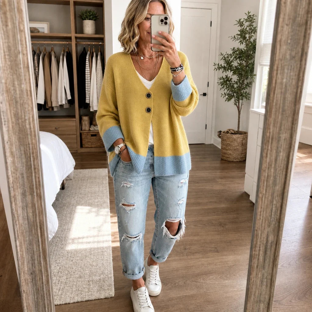 Vivelyn – Color-Block V-Neck Knit Cardigan 5