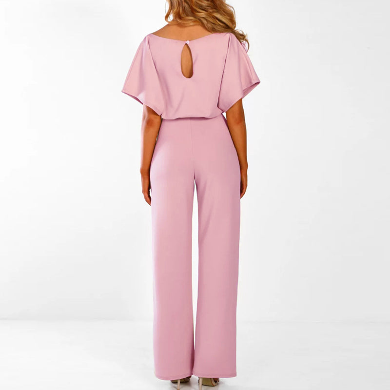 Weitbeiniger Damenoverall Mit Gürtel Und Kurzen Ärmeln – Eleganter Stil Für Jeden Anlass 2
